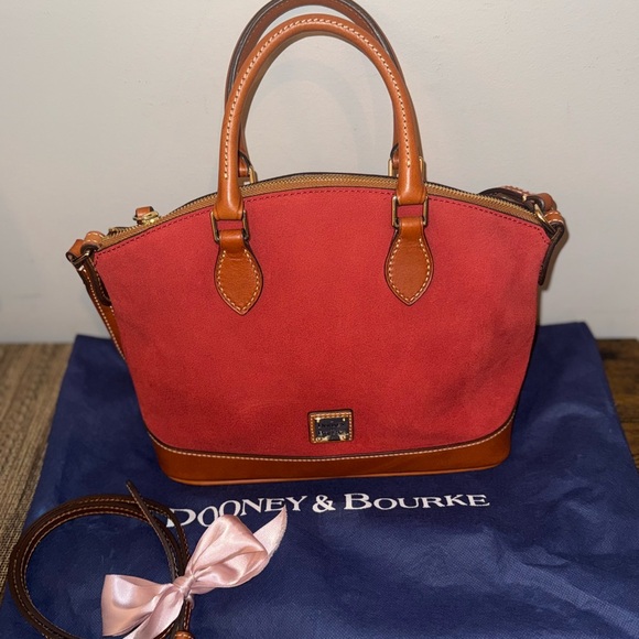 Dooney & Bourke Red suede & Brown leather Satchel w/shoulder strap and dust bag - Picture 3 of 13